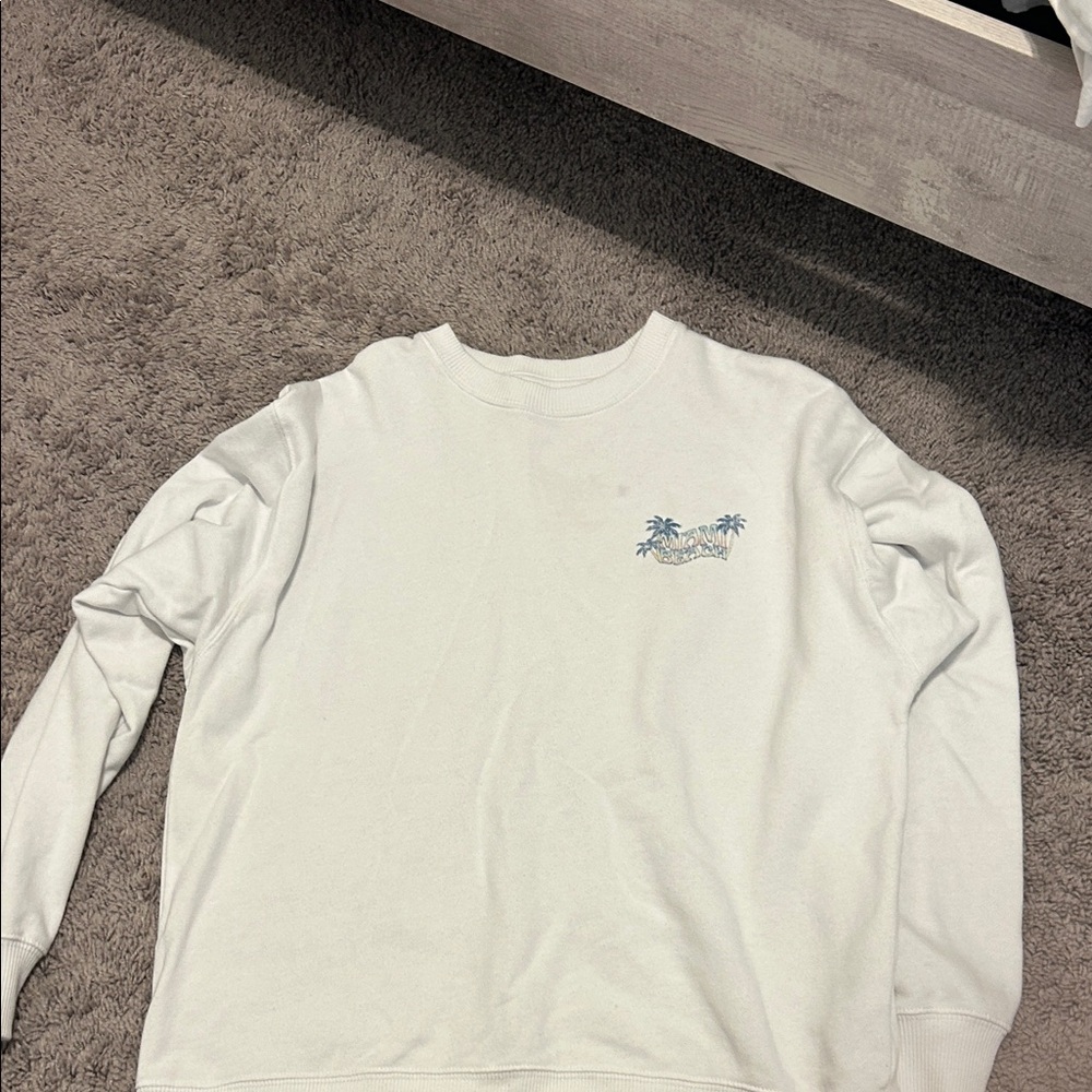 Hollister White Sweater with Blue Embroidery